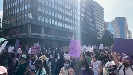 Feminist-march-against-gender-violence,-March-8-in-Mexico-City-thousands-of-women-protest-in-the-streets-for-safety-and-better-living-conditions