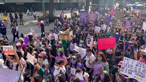 Feminist-march-against-gender-violence,-March-8-in-Mexico-City-thousands-of-women-protest-in-the-streets-for-safety-and-better-living-conditions