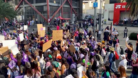 Feminist-march-against-gender-violence,-March-8-in-Mexico-City-thousands-of-women-protest-in-the-streets-for-safety-and-better-living-conditions