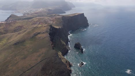 Beautiful-aerial-or-drone-shot-of-"Ponta-de-Sao-Lourenco"-in-Madeira-island-in-Portugal