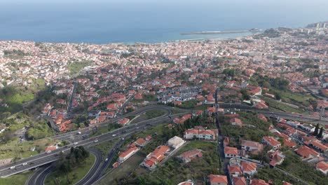 Aerial-view-the-city-of-Funchal,-capital-of-Madeira,-Portugal
