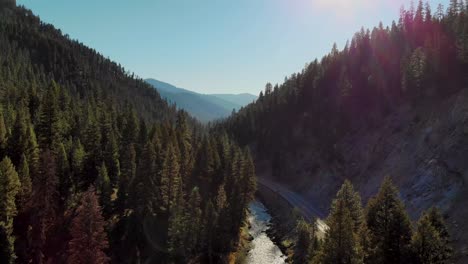 4K-Drone-fly-over-pull-back-of-Idaho-Winding-River-and-Sawtooth-Mountains