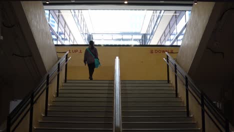 Woman-ascending-up-the-grand-stairs-in-Central-Market-in-Hong-Kong