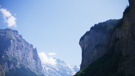 Panorama-of-Staubbach-Falls-Inside-Shadow-in-Valley-In-Lauterbrunnen-in-4K