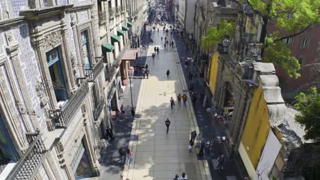 Drone-shot-overlooking-people-walking-on-the-Francisco-I