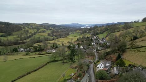 Cinematic-aerial-drone-footage-of-the-small-village-of-Troutbeck