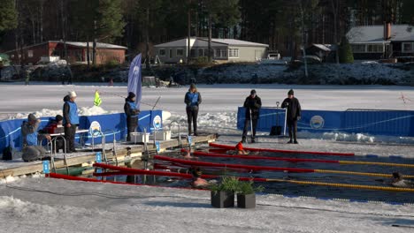 Male-Swimmers-in-Breaststroke-Winter-Swimming-Competition,-Vansbro-Sweden