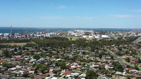 AERIAL-Orbital-of-Geelong-Oil-Refinery-Overlooking-Corio-Bay