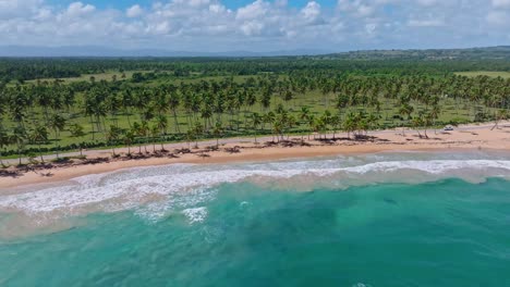 Tropical-Beach-Playa-Arroyo-Salado-In-Cabrera,-Dominican-Republic---aerial-drone-shot