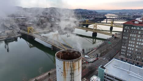 Steam-coming-out-of-smokestack-in-downtown-Pittsburgh