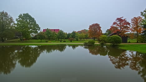 Private-lakeside-estate-on-moody-gray-day,-fusion-time-lapse