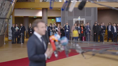 Prime-Minister-of-Finland-Sanna-Marin-walking-on-the-red-carpet-in-the-European-Council-building-during-EU-summit-in-Brussels,-Belgium