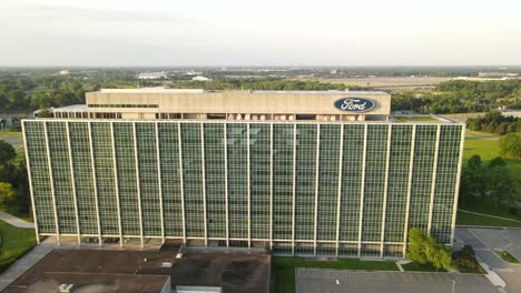 Ford-World-Headquarters-in-Dearborn,-Michigan,-aerial-drone-view