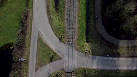 Drone-shot-of-railroad-in-nature-from-above