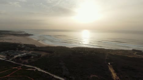 Coastline-in-Guincho-beach-in-Cascais-Portugal,-FPV-drone-flight-aerial-view