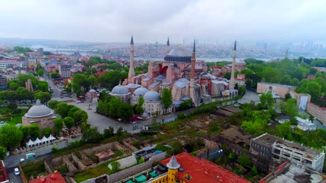 Aéreo-Hagia-Sophia-Estambul-Turquía-Basílica-órbita-Establecimiento-Drone-Tiro