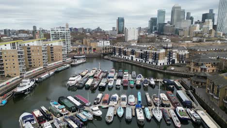 Limehouse-basin-East-London-Drone,-Aerial,-view-from-air,-birds-eye-view