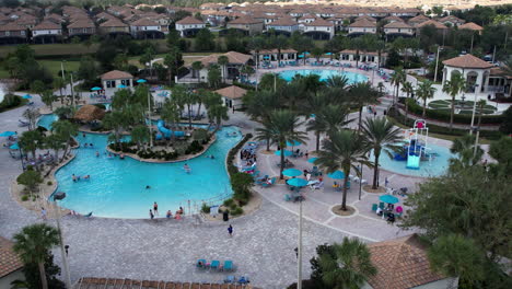 Aerial-view-around-pool-area-at-the-Champions-Gate-resort,-in-Orlando,-Florida,-USA
