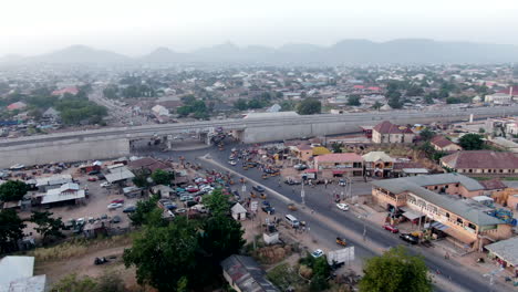 Jalingo-Town,-Nigeria---aerial-orbit-parallax-of-the-city-road-system
