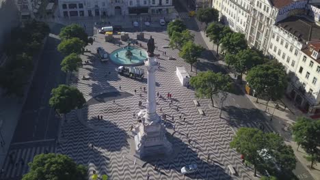 Aerial-closeup-of-Praça-do-Rossio,-is-the-popular-name-of-Praça-Pedro-IV-in-Lisbon,-Portugal