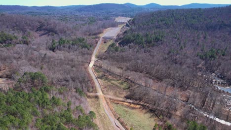 Aerial-of-the-Birmingham-Northern-Beltline,-an-abandoned-highway-project-which-recently-received-approval-of-funds-towards-construction-completion