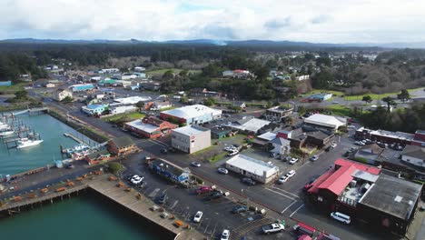 Beautiful-4K-aerial-drone-shot-rising-above-Old-Town-Bandon-in-Southern-Oregon