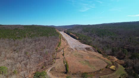 Aerial-of-the-Birmingham-Northern-Beltline,-an-abandoned-highway-project-which-recently-received-approval-of-funds-towards-construction-completion