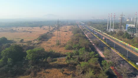 eastern-express-highway-Vikhroli-east-to-central-railway-track-bird-eye-view-Vikhroli-mumbai-blossoms-in-India-top-view-drone