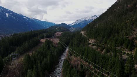 Aerial-drone-shot-of-landscape-in-Soo-River,-Lillooet-Lake-area-in-British-Columbia,-Canada