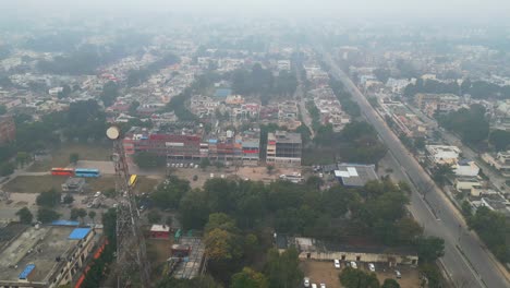 early-morning-Punjab-city-bird-eye-view-Mohali-India-drone-shot-winter-fog