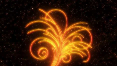 Animation-of-stylized-and-glowing-golden-tree-of-life-growing-with-luminous-starry-night-in-background