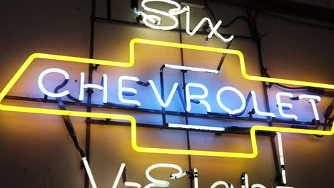 Six-Chevrolet-V-Eight-Neon-Light-Sign-at-Vintage-Antique-Auto-Show