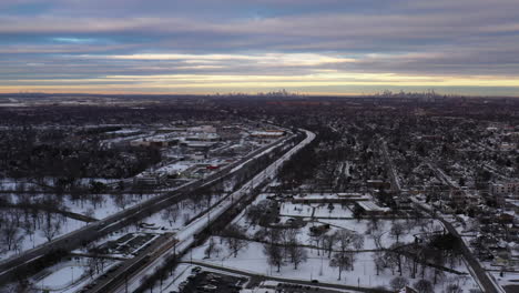 An-aerial-shot-of-a-suburban-park-at-sunrise