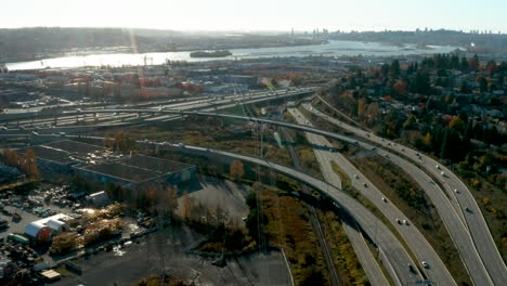 Aerial-view-of-the-Trans-Canada-Highway-through-Port-Coquitlam,-BC