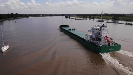 Aerial-View-Of-Stern-Of-Arklow-Beacon-Cargo-Ship-On-Oude-Maas