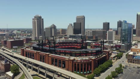 Pedestal-Up-Reveals-Busch-Stadium,-Home-of-the-St