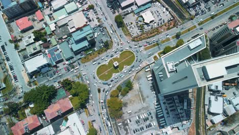 Victoria-Island-Lagos,-Nigeria---24-June-2021:-Drone-view-of-major-roads-and-traffic-in-Victoria-Island-Lagos-showing-the-cityscape,-offices-and-residential-buildings