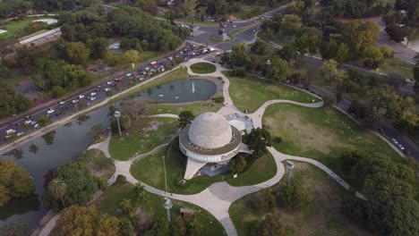 Aerial-view-orbiting-Galileo-Galilei-Planetarium,-Palermo-Park