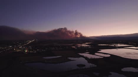 Drone-Aerial-View-Of-Marshall-Fire-In-Boulder-County,-Colorado-Wildfire-Smoke-At-Evening-Time