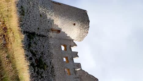 Low-angle-view-of-impregnable-Rocca-Calascio-medieval-fortress,-Abruzzo