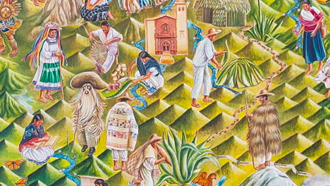 Aufnahme-Mexikanischer-Wandmalereien,-Die-Die-Vielfältige-Kultur-Und-Traditionen-Zentralmexikos-Darstellen