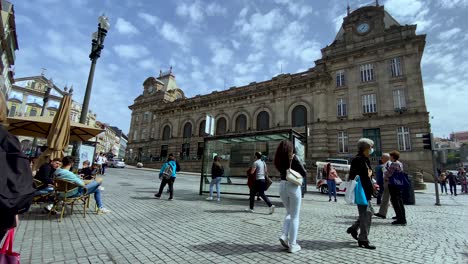 Slow-motion-4k-shot-of-people-walking-in-the-street-of-Porto-city-,Portugal