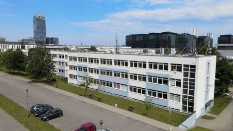 Aerial-view-showing-building-of-University-of-Gdansk-for-Philology-and-History-during-sunny-day,Poland