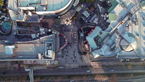 Overhead-view-dolly-in-the-Parque-Arauco-shopping-center-in-Las-Condes,-Santiago,-Chile