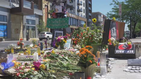 Deona-Marie-Memorial-Absturzstelle-Winston-Smith-Blumen-Kerzen-Kunst-Minneapolis-Minnesota