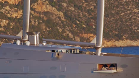 Smoke-Coming-Out-From-Smokestack-Of-Sailing-Yacht-A-In-Kefalonia,-Greece