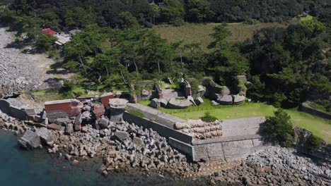 Aerial-view-of-Tomogashima,-The-Laputa-islands-fort,-Japan