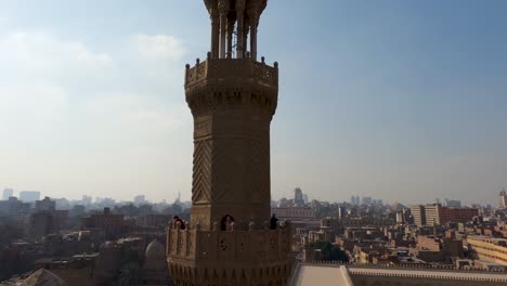 People-visiting-Bab-Zuweila,-city-gate-of-the-Old-City-of-Cairo,-Egypt