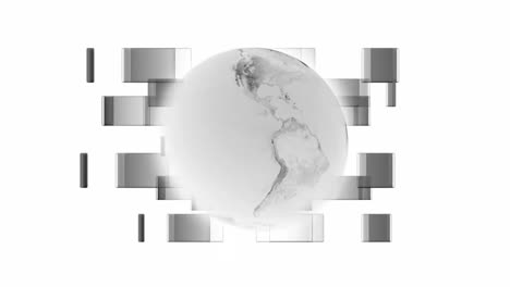A-loop-able-animation-sequence-showing-a-rotating-white-earth-globe-on-a-animated-white-background