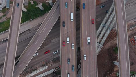Birds-eye-view-of-traffic-on-major-freeway-in-Houston